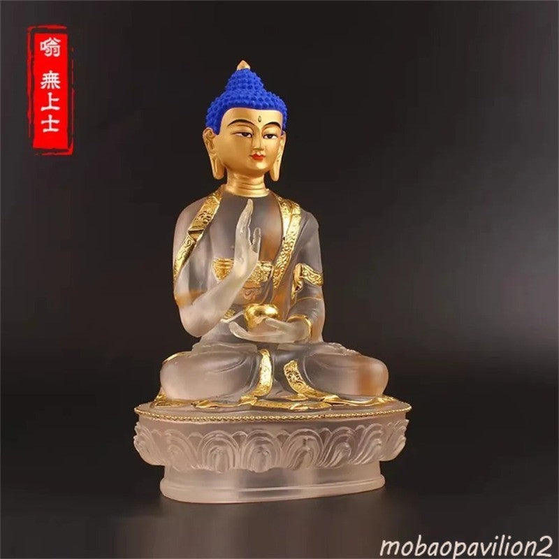 8" Tathagata Fahai Shenghui Buddha Statue Coloured Glaze Decoration Home Design