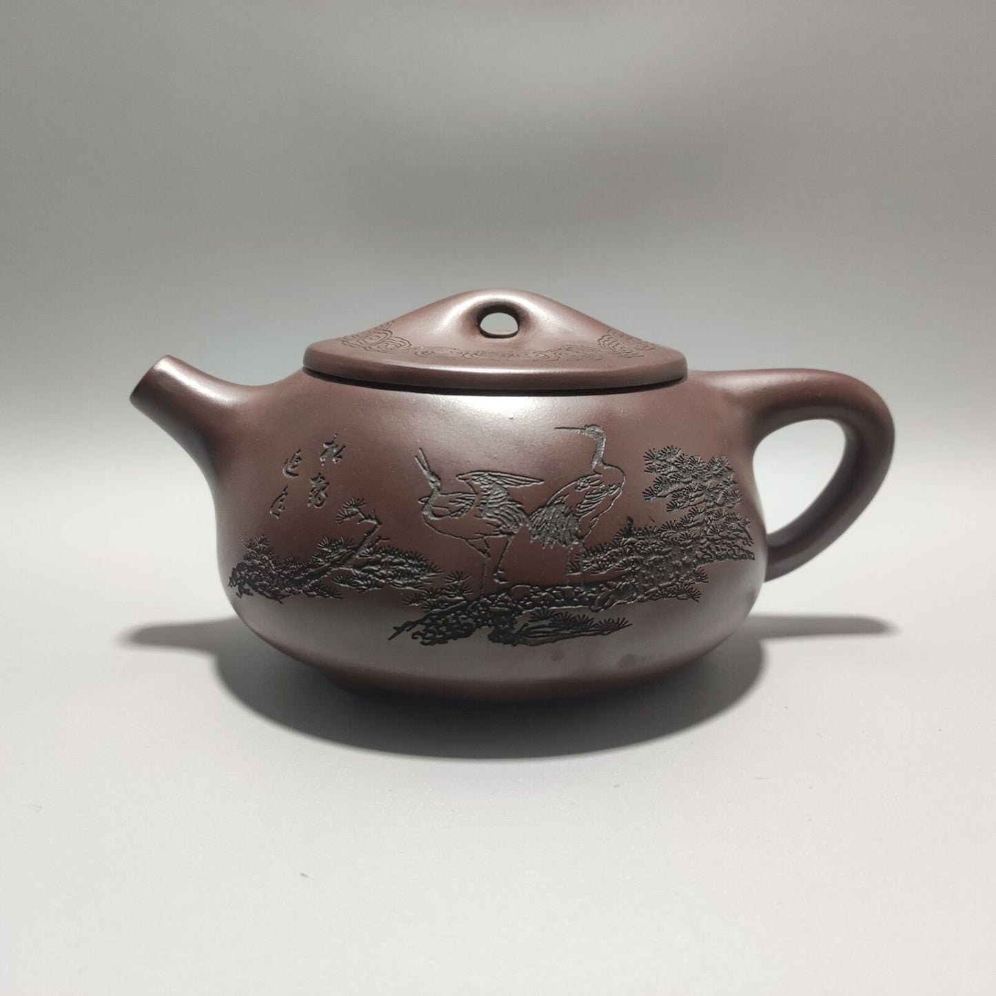 Chinese Yixing Purple Clay Teapot Zisha Ceramic Carving Pine Crane Tea Set Rare