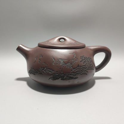 Chinese Yixing Purple Clay Teapot Zisha Ceramic Carving Pine Crane Tea Set Rare