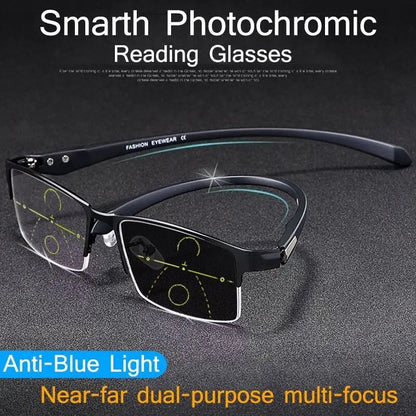 Intelligent zoom color changing dual-use anti blue light reading glasses