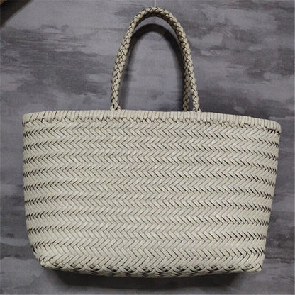 Women's Genuine Leather Woven Shoulder Bag Weaving Bag Cowhide Cross Hand Bags