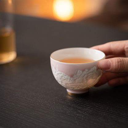 Shadow Carving Flower Teacup Handmade Tea Bowl Portable Travel Personal Tea Set