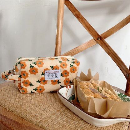 Corduroy Plaid Flower Cosmetic Lipstick Case Travel Makeup Bag 17*10*7/25*18*5CM