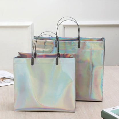 Reusable Shopping Bags Waterproof Storage Bag PVC Laser Tote Shopping Bag Large