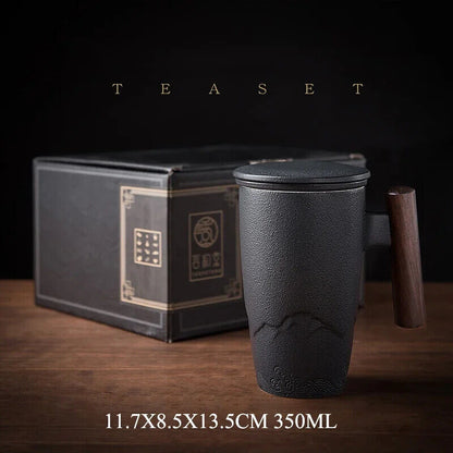 Tea Cup Ceramic Mug Office Black Water Cup with Cover Mugs Handle Cups Gift