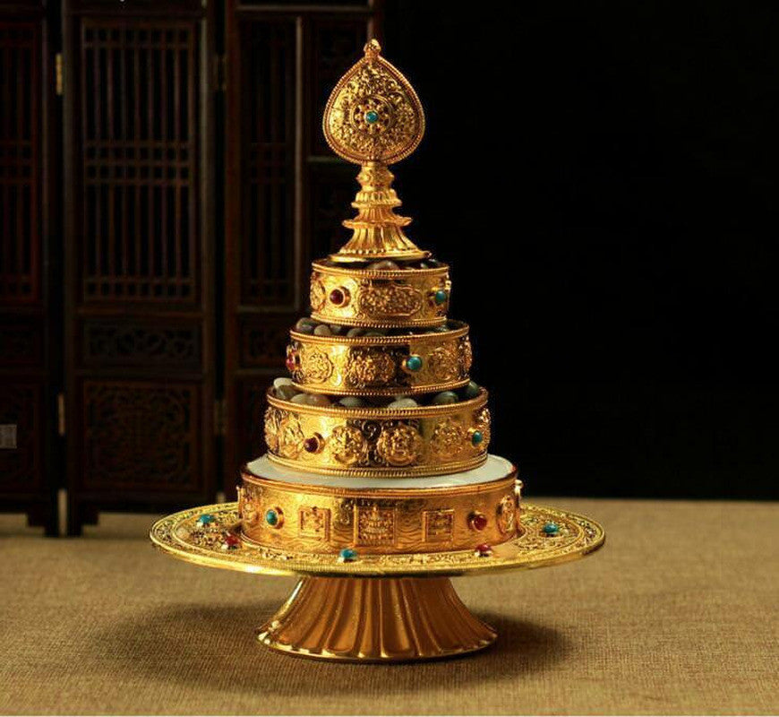 7"BUDDHISM BUDDHA ALTAR MUST: BLESSED GOLD GILT MANDALA SET ORNAMENTHome Design