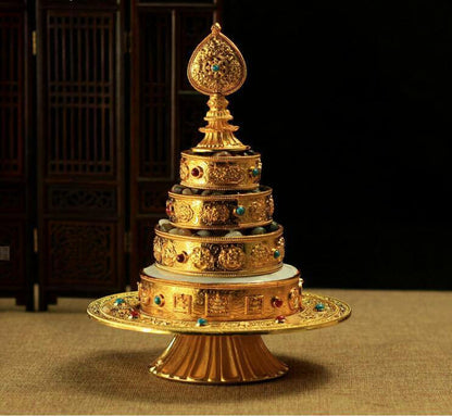 7"BUDDHISM BUDDHA ALTAR MUST: BLESSED GOLD GILT MANDALA SET ORNAMENTHome Design