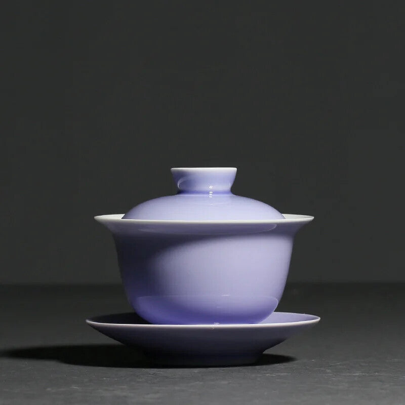 Smoky Purple Glaze Ceramic Sancai Cover Bowl Chinese Tea Maker Gaiwan Tea Bowl