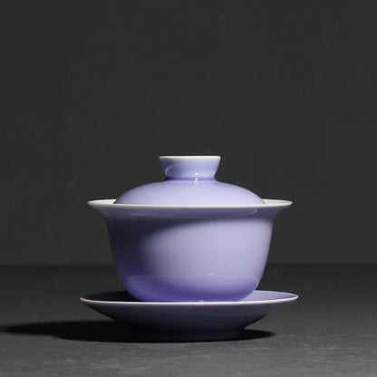 Smoky Purple Glaze Ceramic Sancai Cover Bowl Chinese Tea Maker Gaiwan Tea Bowl