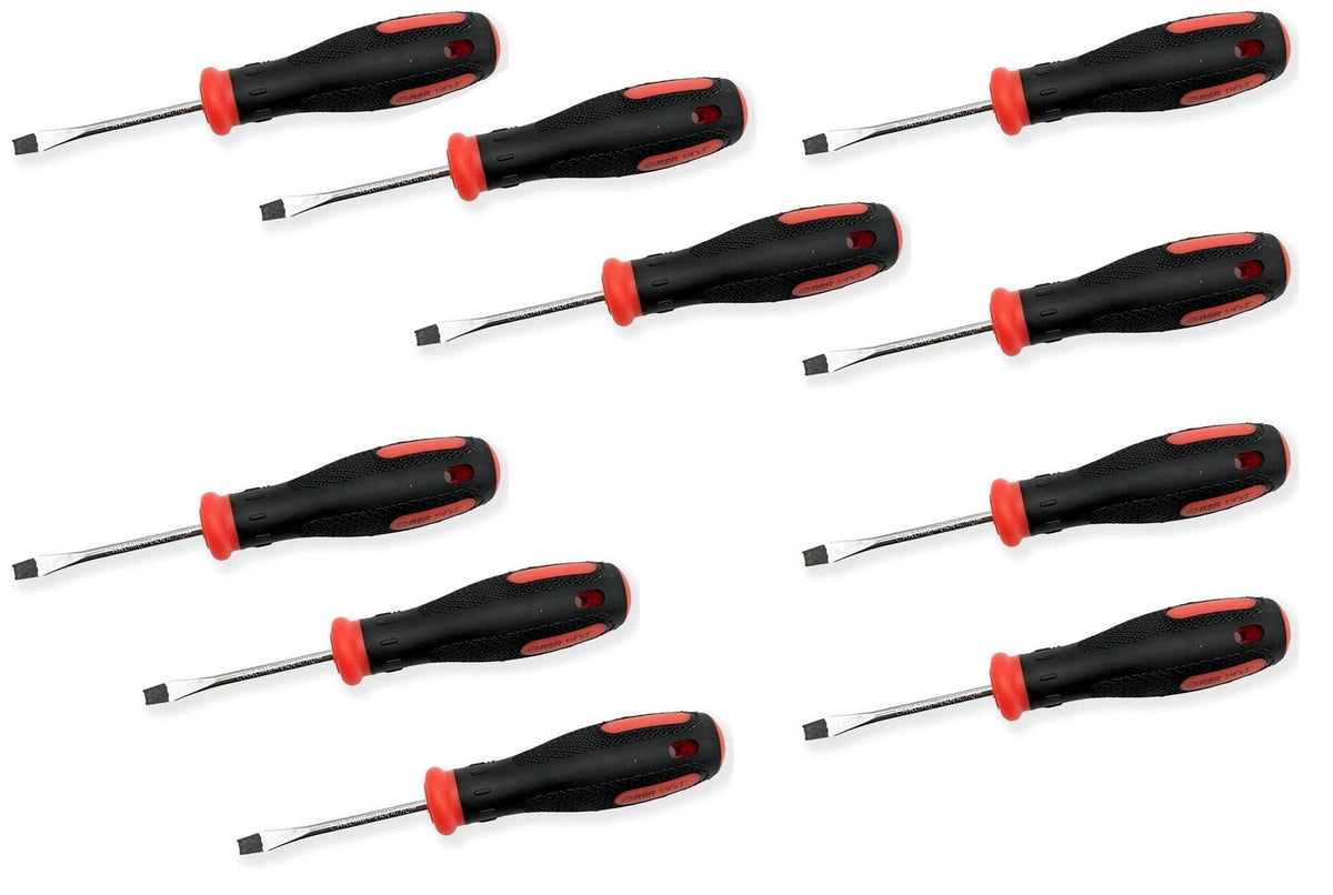 10 Pack 1/4" x 3" Slotted Screwdriver, Rubber Grip, Magnetic Tip, Shaft Lengt...