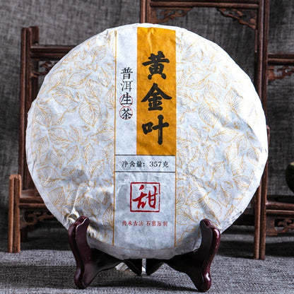 Pu'er Raw Tea Golden Leaf 357g Tea Cake Bulang Mountain Spring Puer Tea Cake