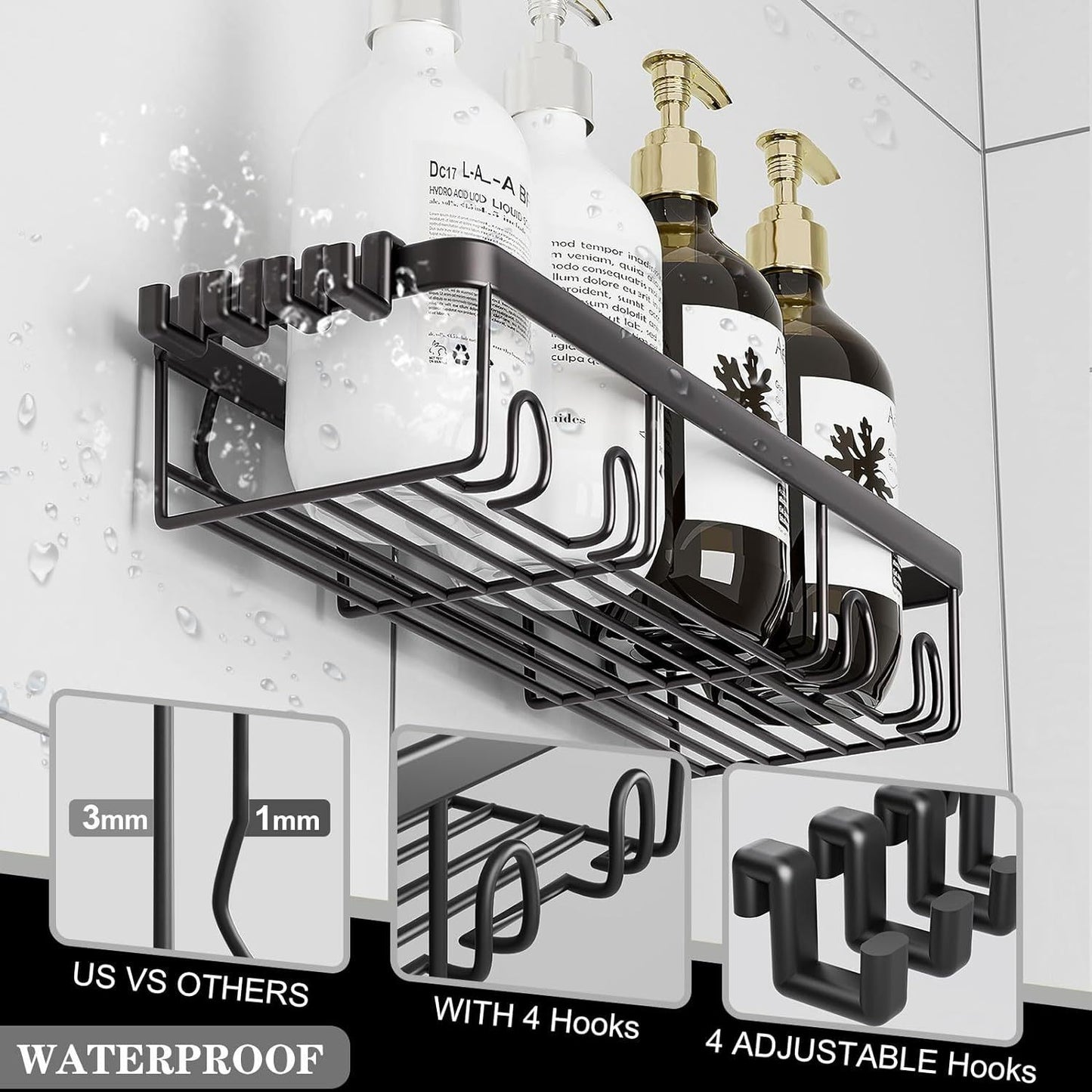 5PCS Bathroom Shower Kitchen Organizer Shelves - Adhesive Corner Caddy Rack AU