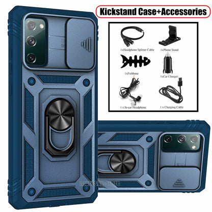 For Samsung Galaxy S20 FE / 5G Ring Stand Case w/ Camera Slide Cover Accessories