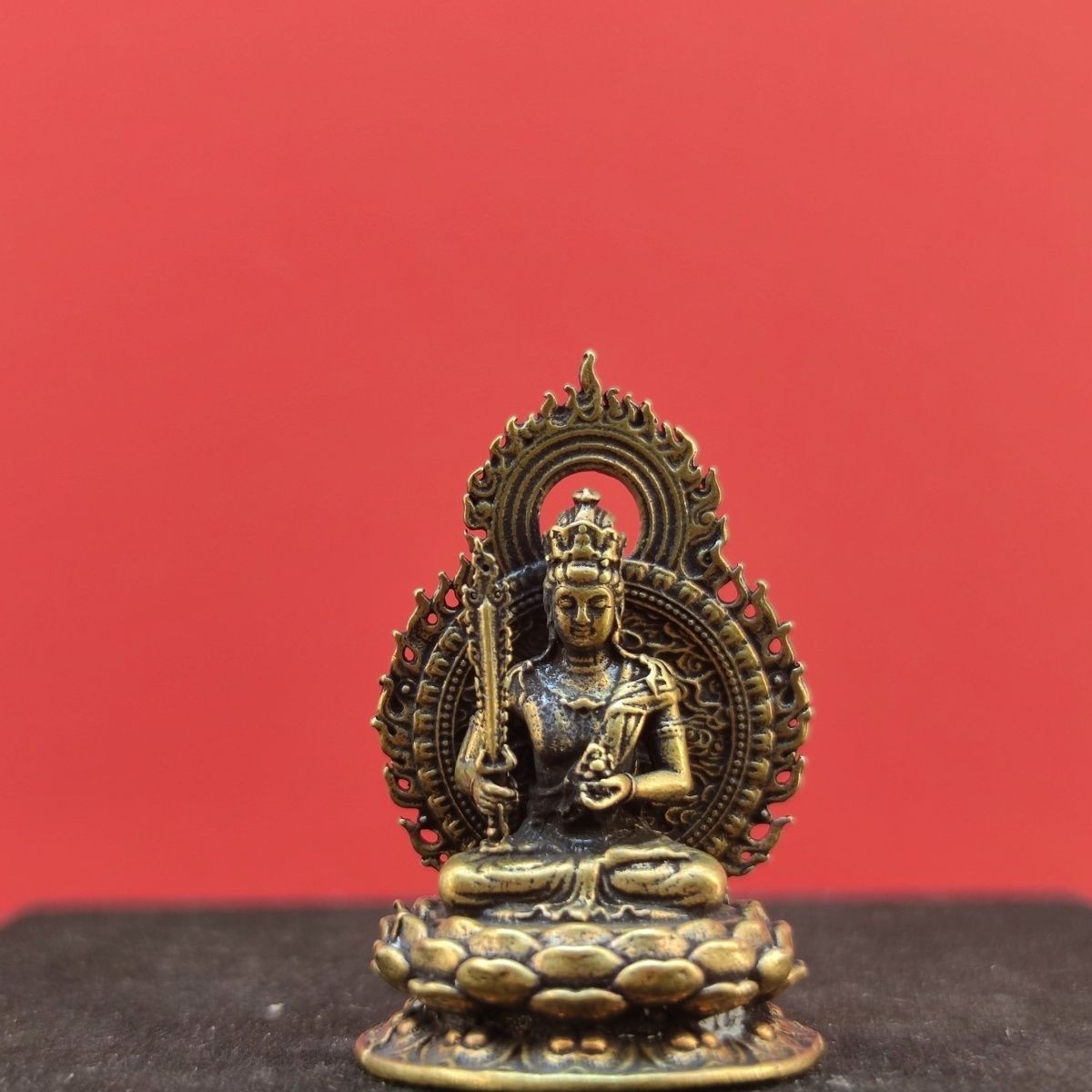 1.7 inch Solid Brass Akasagarbha Bodhisattva Mini Statue Religious Offerings