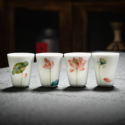95ml Handpainted Lotus Print Fragrance Smelling Porcelain Cup Master Tea Cup New