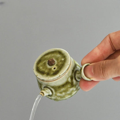 Coarse Pottery Mini Side Handle Pot Chinese Fingertip Teapot Handmade
