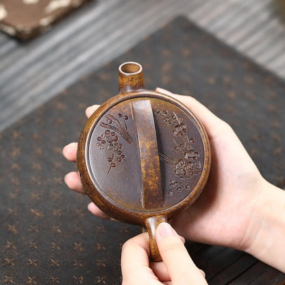 6.8oz Chinese Tea Pot Handmade Carved Real Yixing Zisha Pot Big Opening For Puer