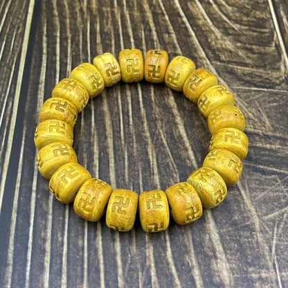 Natural 14mm Swastika Bead Bracelet Single Circle Buddhist Mala Ethnic Jewelry