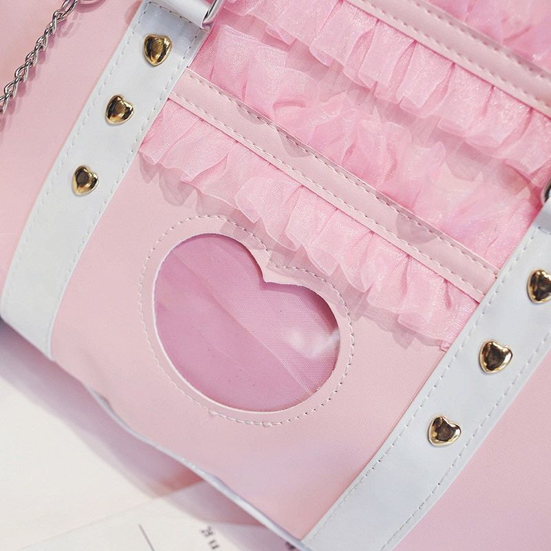 Shoulder Bag Lace Handbag Transparent Heart Handbag Plush Pendant 40*11*27 CM