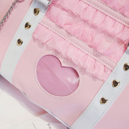 Shoulder Bag Lace Handbag Transparent Heart Handbag Plush Pendant 40*11*27 CM
