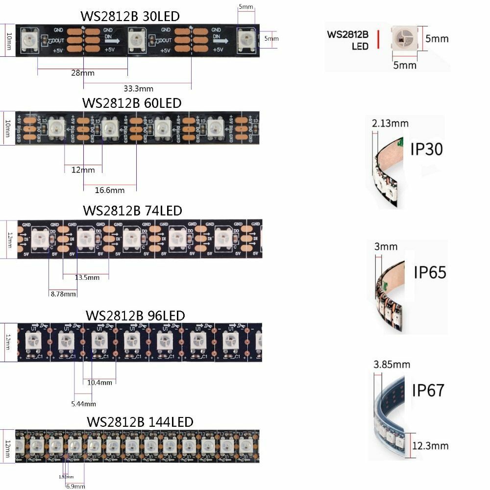 LED Strip Smart RGB Black 1m 2m 3m 4m 5m WS2812B WS2812 Individually Addressable