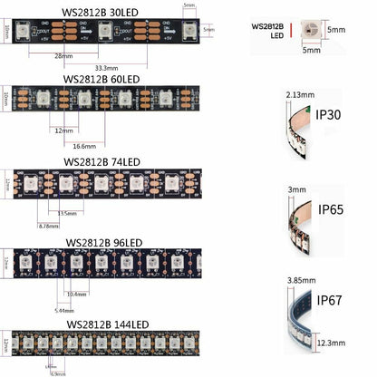 LED Strip Smart RGB Black 1m 2m 3m 4m 5m WS2812B WS2812 Individually Addressable