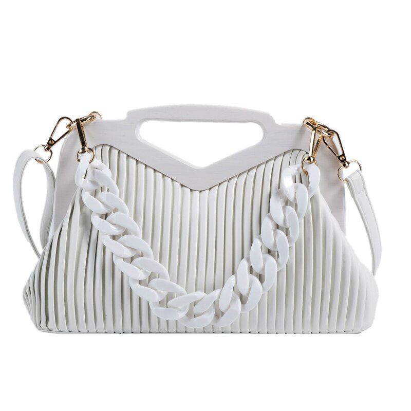 Triangle Handbag Pleated Shoulder Bag Clutch Purses Crossbody Bags 28*19*11 CM