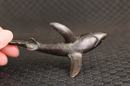 Chinese bronze hand cast shark statue figure ornament netsuke tea pet