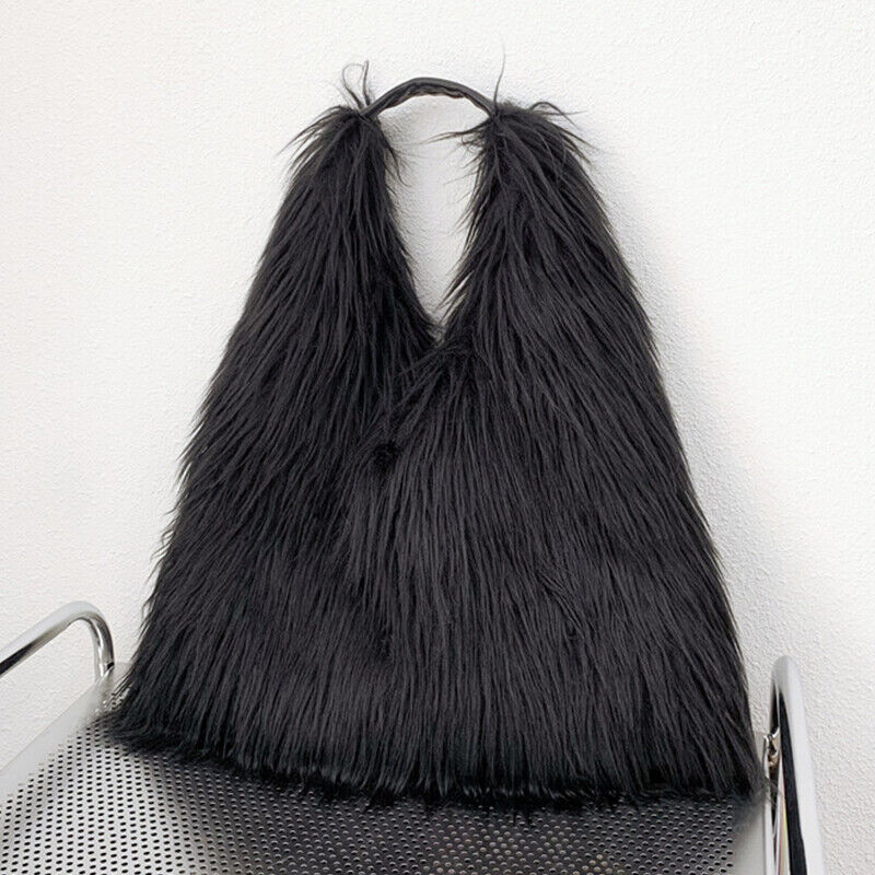 Winter Soft Faux Fur Tote Bags Large Capacity Fluffy Plush Shoulder Handbag Warm