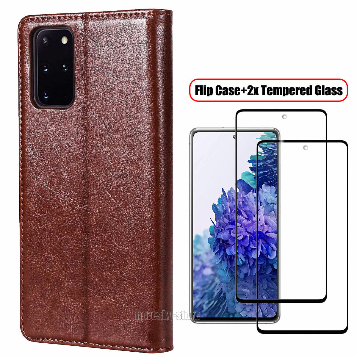 For Samsung Galaxy S20 FE /FE 5G Case, Shockproof Leather Cover + Tempered Glass
