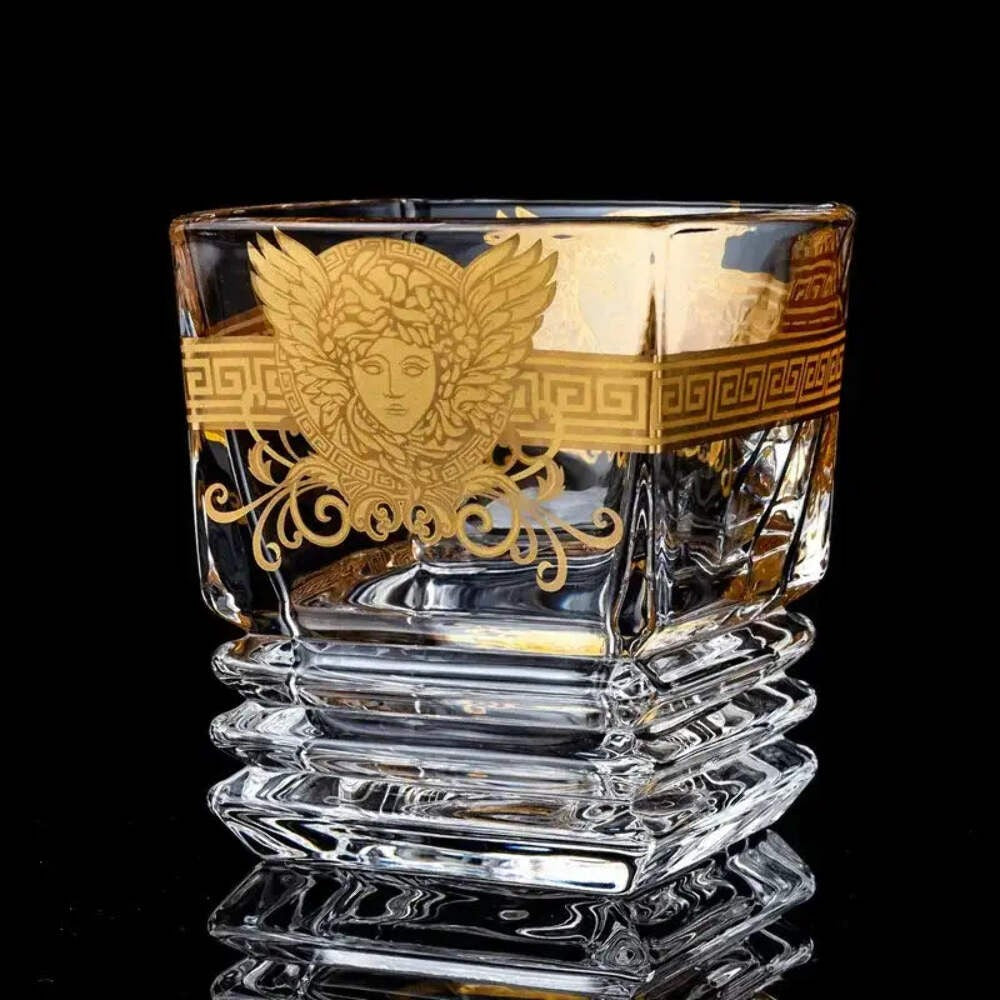 Creative Crystal Whisky Glass – Tracing Gold Head Cup