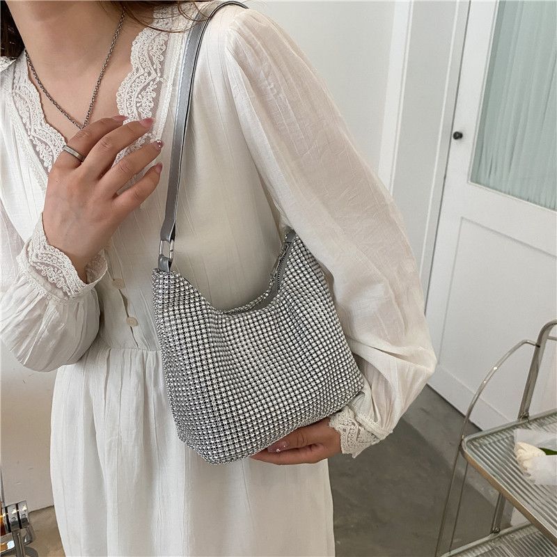 Fashion Rhinestone Square Bag Messenger Pearl Chain Shoulder Bags Purse Square