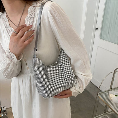 Fashion Rhinestone Square Bag Messenger Pearl Chain Shoulder Bags Purse Square