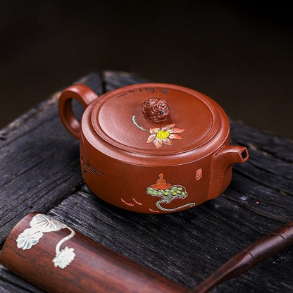 handpainted lotus flower real yixing zisha tea pot with certificate paper China