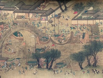Vintage Antique Chinese Scroll Ming Qiu Ying Qingming Shanghe Tu Xuan Paper