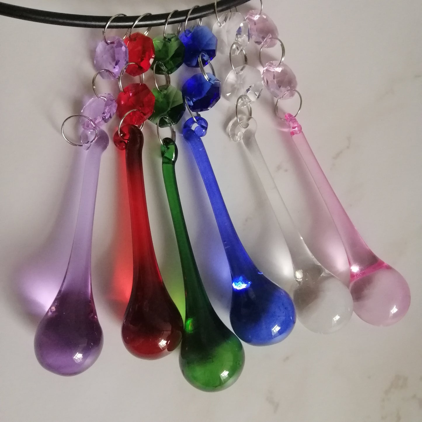 15Pcs Colorful Raindrop Prisms Pendants Lighting Glass Crystal Chandelier Lamp