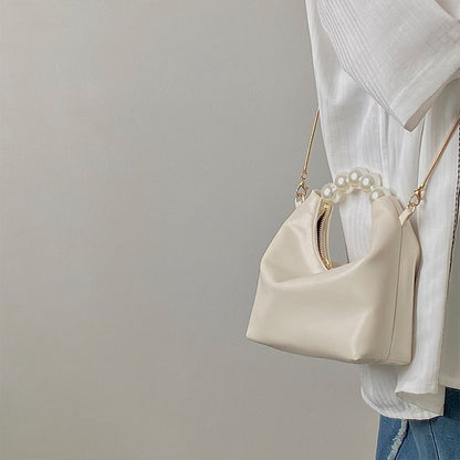 Handbags Shoulder Bag Soft Synthetic Leather Pearls Crossbody Bags 19*11cm White