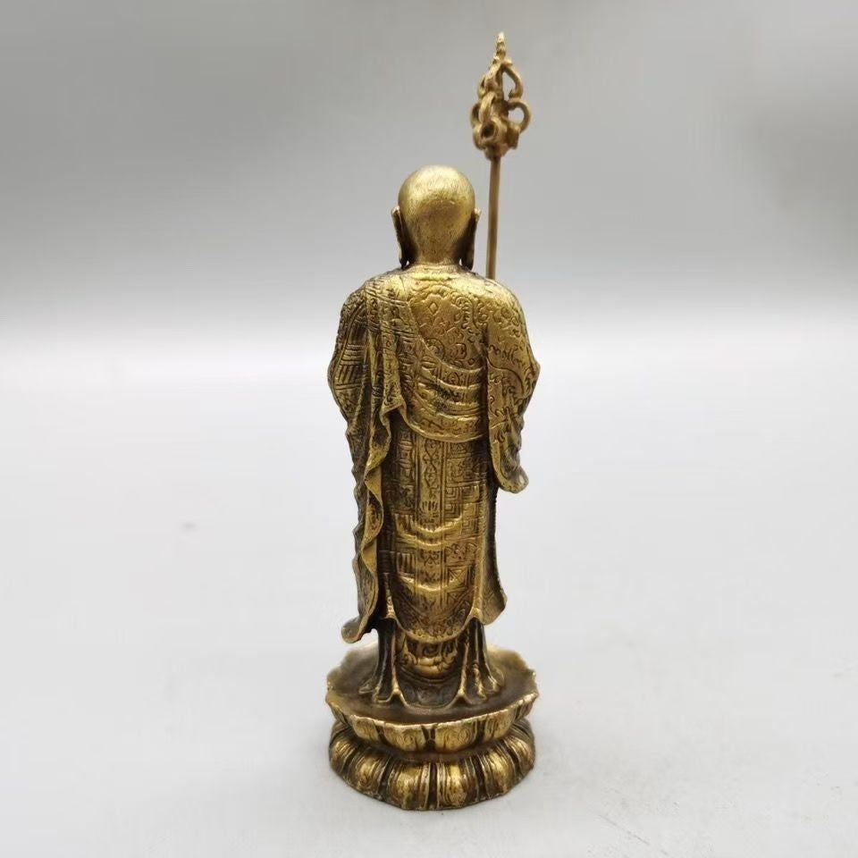 Vintage Bronze Kṣitigarbha Buddha Statue - Standing Figure with Khakkhara