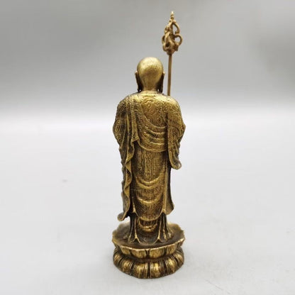 Vintage Bronze Kṣitigarbha Buddha Statue - Standing Figure with Khakkhara