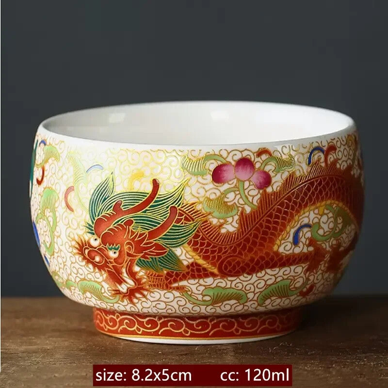 120ml Enamelled Pattern Handmade Porcelain Teacup Ceramic Tea Bowl Master Cup
