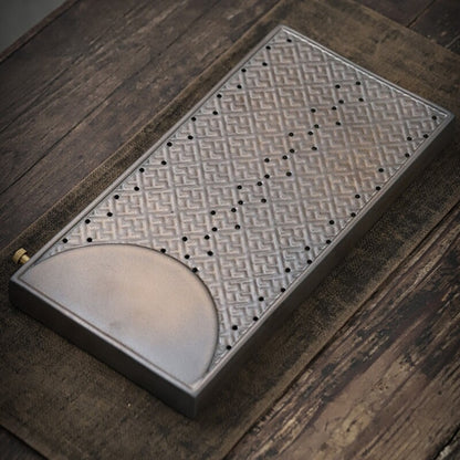Crude Pottery Tea Tray Water Draining Reservoir Serving Tray Rectangle Antique