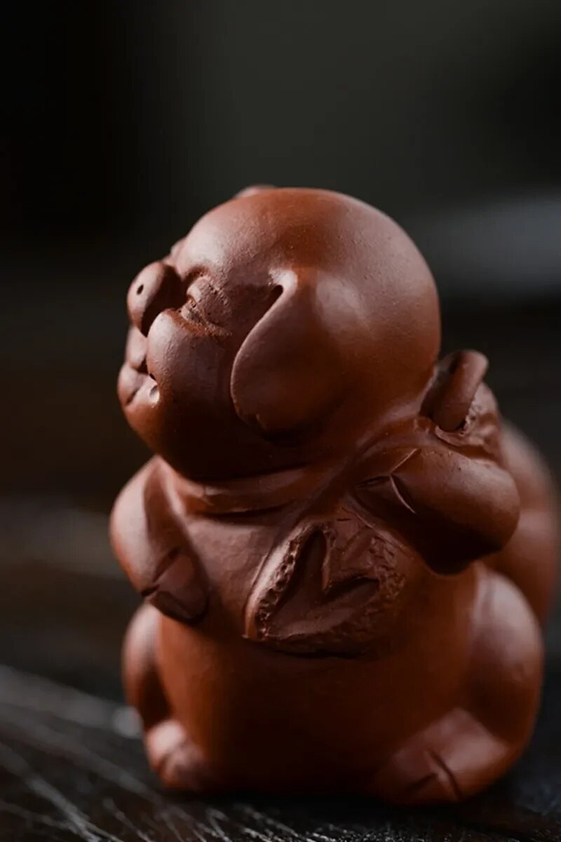 Yixing Purple Clay Tea Pet Lucky Piglet Statue Ornaments Handmade Tea Figurine