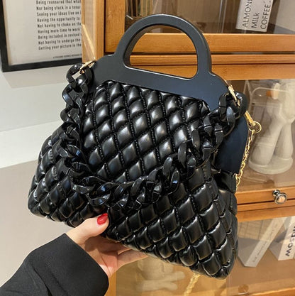 Handbag Thick Chain Vintage Wood Grain Shoulder Clutch Purses Bag 25*21*9CM Hasp