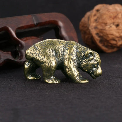 4cm Exquisitely Brass Bear Tea Pet Statue Desk Ornaments Decorations Crafts
