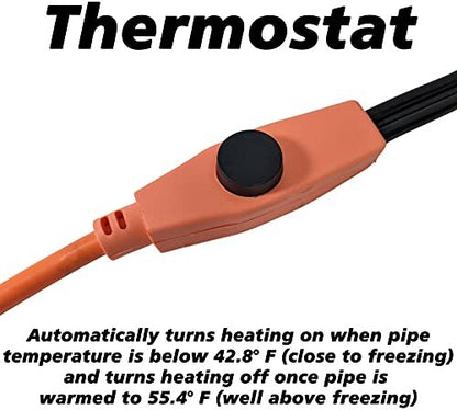 30 Foot Pipe Heating Cable with Built-in Thermostat for Automatic On and Off