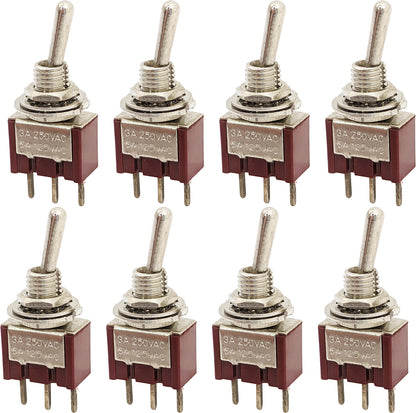 8 Pack Miniature SPDT Toggle Switch On-Off-On with 3 Pin PC Leads, 6A @ 125V AC