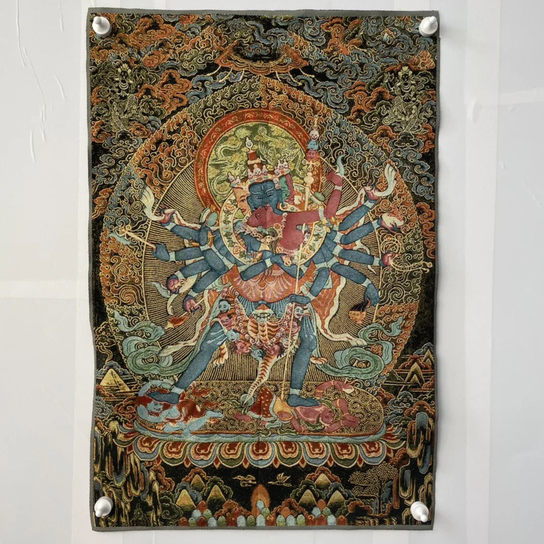 35" Tibetan Buddhism Embroidery Chakrasamvara Buddha Thangka Worship Hall