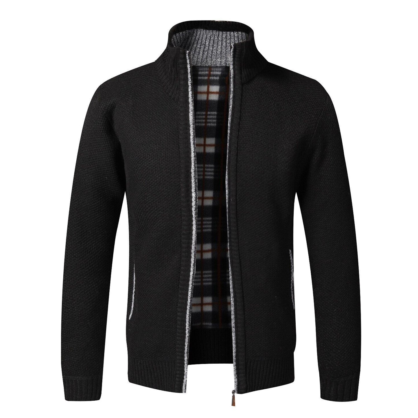 Men's Cardigan Sweater Fall Stand Collar Fleece Full Zip Male Clothing Coat