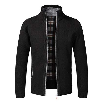 Men's Cardigan Sweater Fall Stand Collar Fleece Full Zip Male Clothing Coat