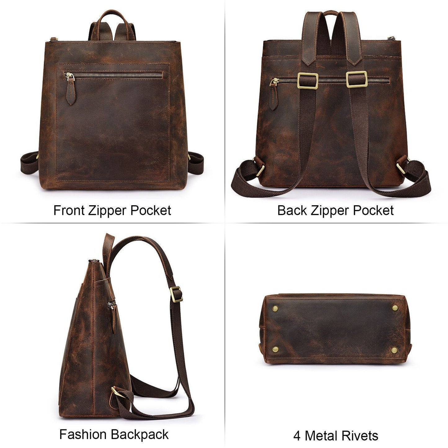 Women Genuine Leather Backpack Purse Vintage Schoolbag Luggage Sleeve Traveling